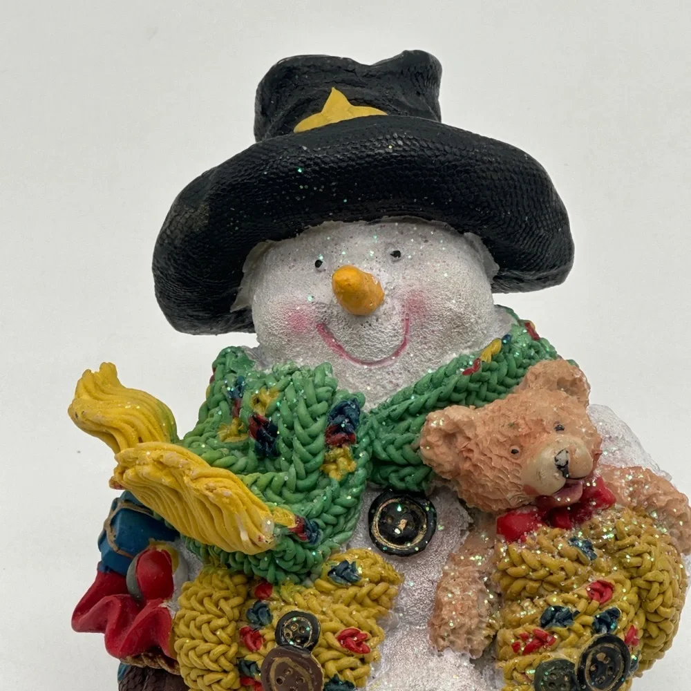 Snowman Shelf‎ Sitter Figurine, Wearing Scarf & Hat Holding Gifts, World Bazzars